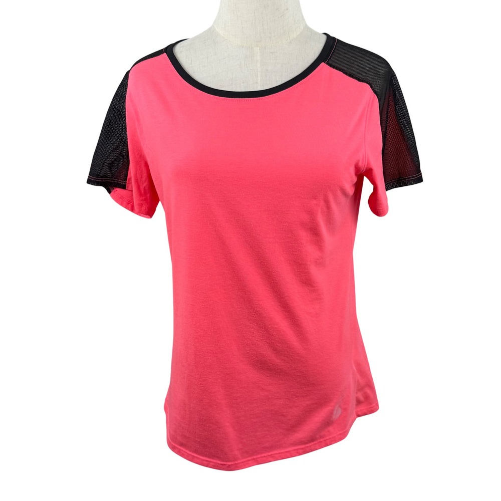 Soffe Womens L Short Sleeve T-Shirt Neon Pink Black Mesh Raglan Y2K Retro Sporty
